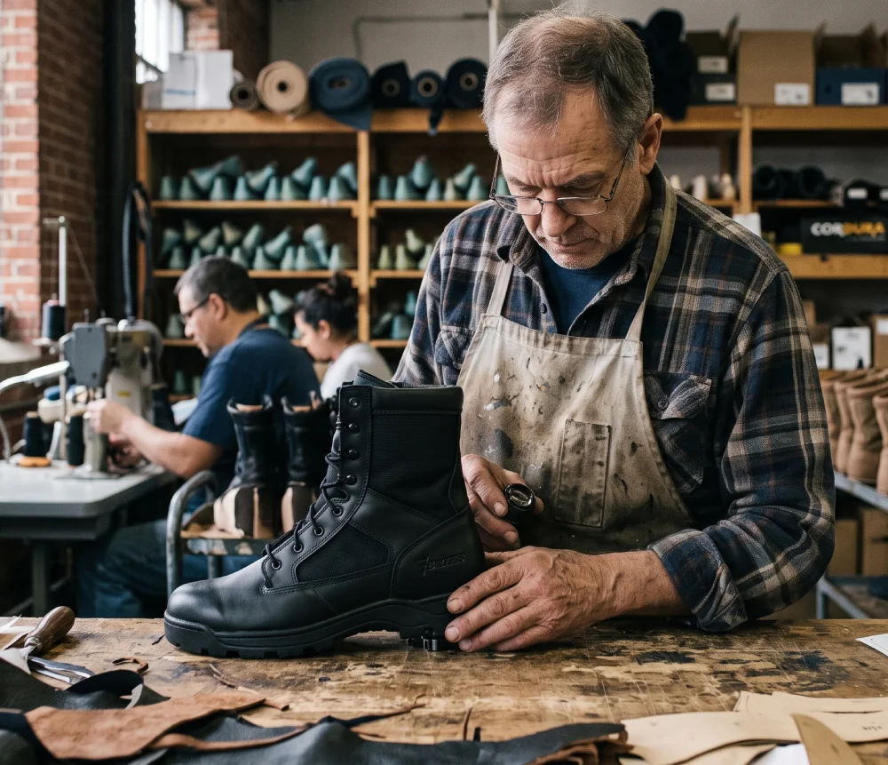 Shoemaker Working In Cobbler Workshop